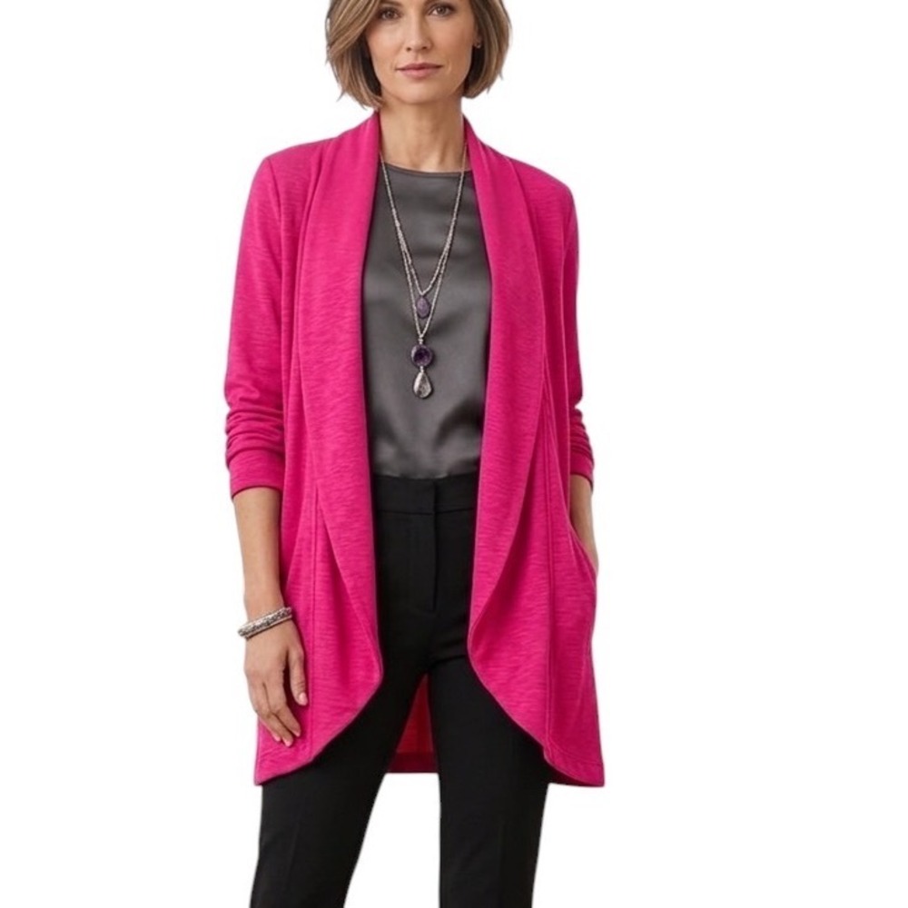 Chicos Zenergy Pink Open Front Cardigan Shawl Collar Slub Knit Size 0 S 4/6